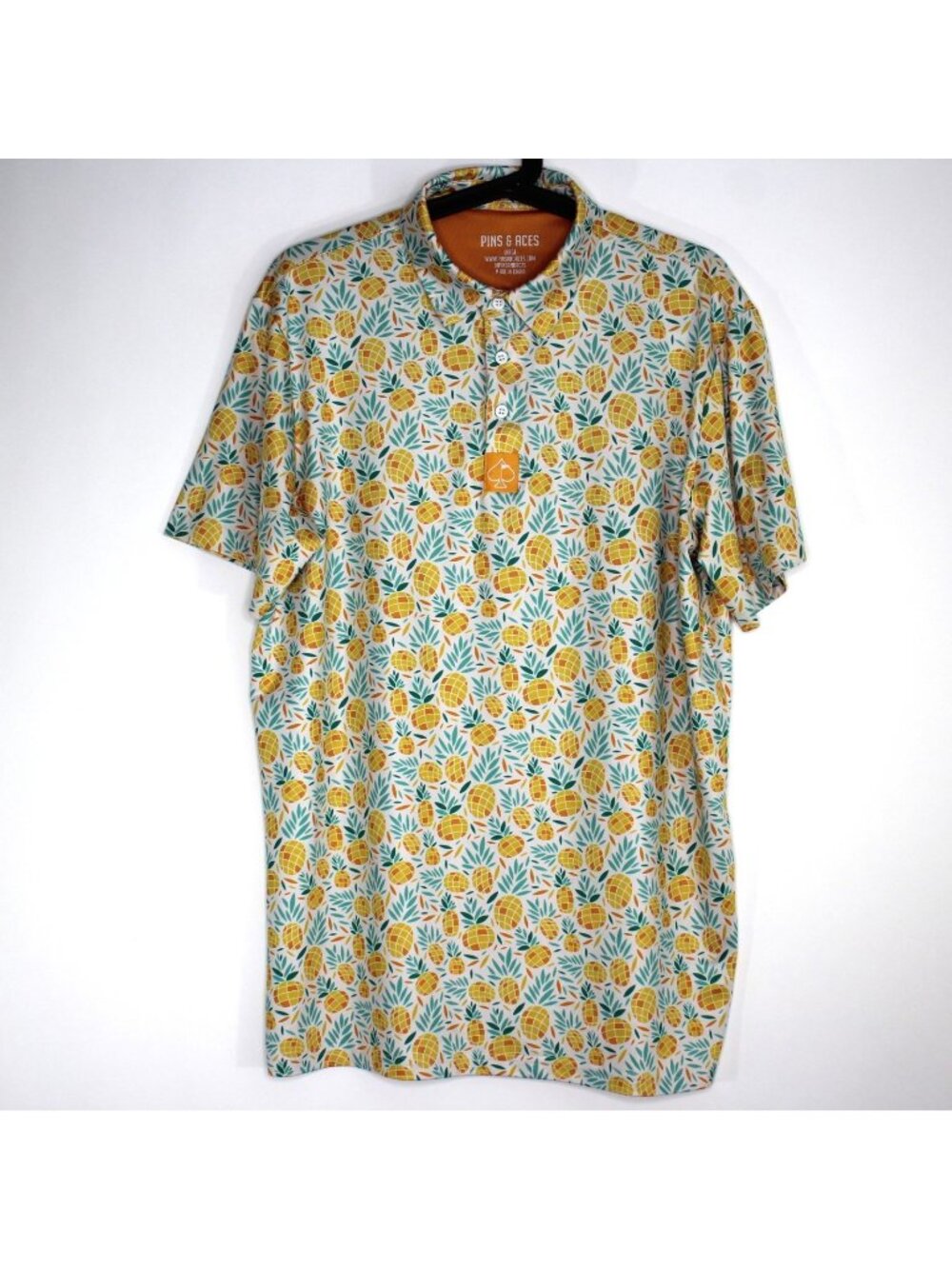 Pins & Aces Mens Large Pineapple Pattern Golf Performance Polo Shirt H1016